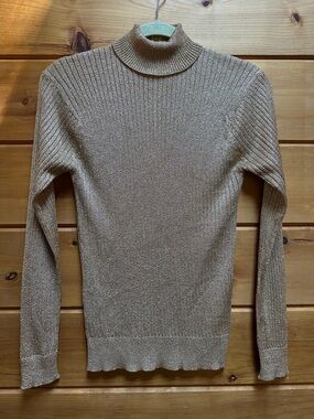 Vintage Monrose knitwear, gold sparkle  luster glittery knit mock turtleneck L